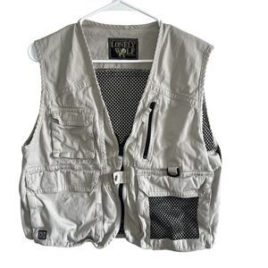 Lonely Wolf Utility Vest Fishing Outdoor Athletic Vintage Tan Men M